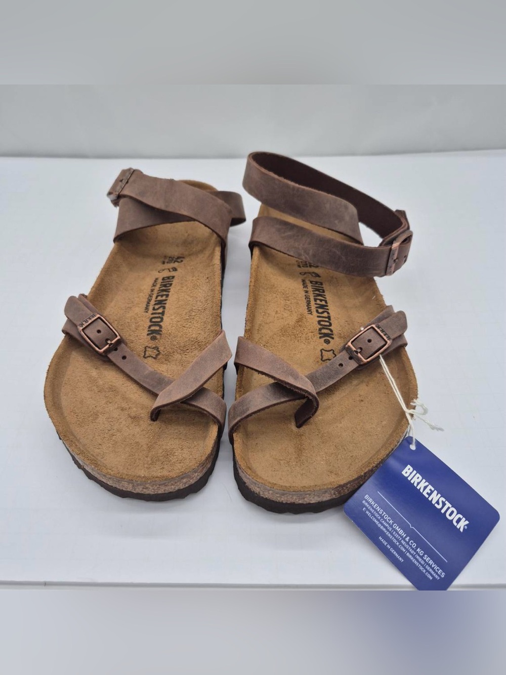 Birkenstock 42 - YARA Sandals Habana Brown 100% Oiled Leather Ankle Strap NWT